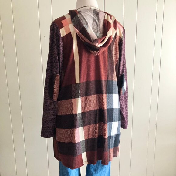 Plaid Hooded Cardigan Sweater Plus Sizes - Picture 3 of 6